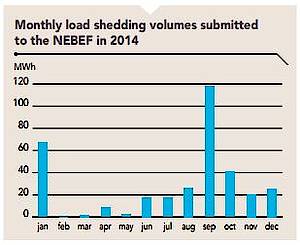 Объемы сброса нагрузки по месяцам, заявленные в NEBEF в 2014г. Источник: RTE